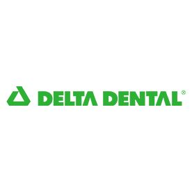 the delta dental logo is green and white on a white background .