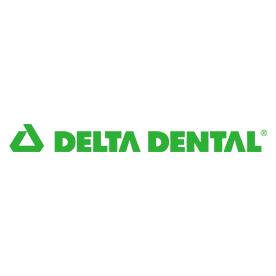 the delta dental logo is green and white on a white background .