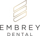 a logo for embry dental with a black background