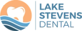 a logo for lake stevens dental with a tooth in the middle