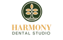 harmony dental studio logo on a black background