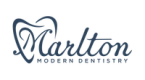 a logo for marlton modern dentistry on a black background