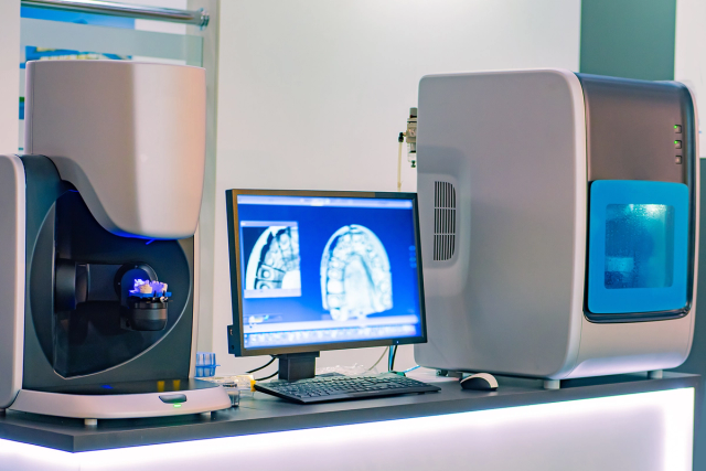 a computer monitor shows a picture of a tooth on the screen