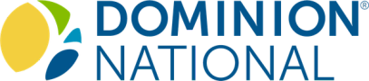 the logo for dominion national is blue and yellow