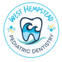 Logo for West Hempstead Pediatric Dentistry, featuring a tooth with ocean waves inside and bubbles around it.