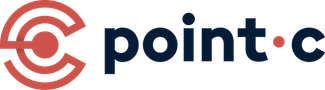 Red stylized 'C' logo with a central dot and concentric arcs, beside dark blue text "point•c" with a red dot.