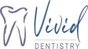 a logo for vivid dentistry with a tooth on it