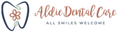 a logo for allan dental care all smiles welcome