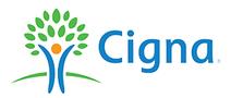a cigna logo with a person and a tree on a white background .