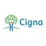 a cigna logo with a person and a tree on a white background .