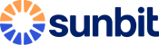 a blue and orange logo for sunbit on a black background