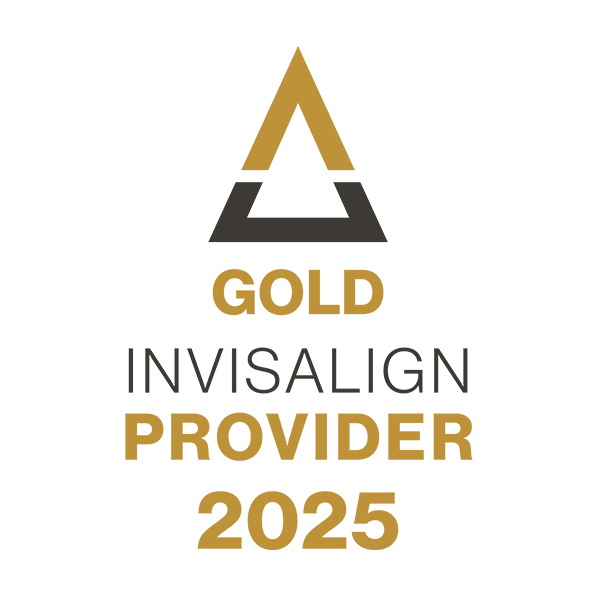 a gold invisalign provider 2025 logo on a black background