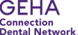 purple text that says geha connection dental network on a black background