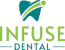 a pixel art logo for infuse dental with a green tooth on a black background .