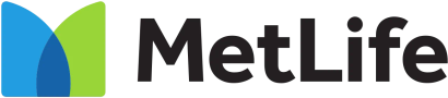 a blue and green metlife logo on a black background