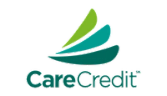 a green and white logo for carecredit on a black background