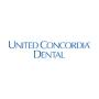 the logo for united concordia dental is blue and white on a white background .