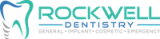 a logo for rockwell dentistry is displayed on a black background