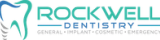 a logo for rockwell dentistry is displayed on a black background