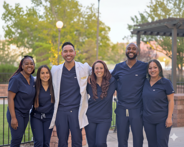 a group of nurses are posing for a picture with one wearing a lab coat that says ucsd