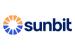 the sunbit logo is blue and orange with a sun in the middle .