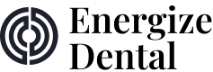the logo for energize dental is black and white .