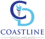 a blue and white logo for coastline on a black background