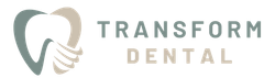 a logo for transform dental with a hand holding a tooth