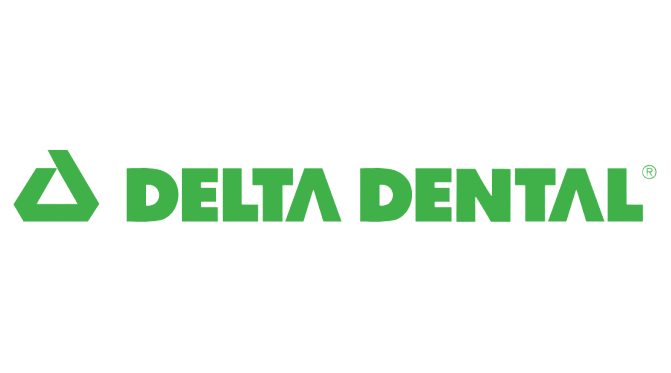 a delta dental logo is displayed on a black background