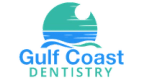 a logo for gulf coast dentistry is shown on a black background