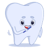 A happy cartoon tooth brushing itself with a toothbrush.