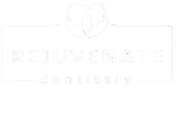 the logo for rejuvenate dentistry is white on a black background .