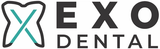 a logo for xexo dental shows a tooth and the words extraction implants and dentures