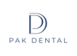a blue logo for pak dental with a black background