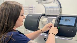 a close up of a model of a person 's teeth on a table .