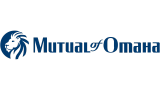 a blue mutual of omaha logo on a black background