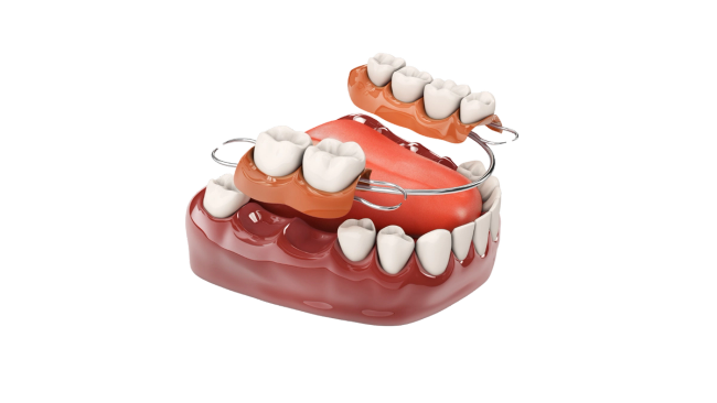 a close up of a denture with a black background