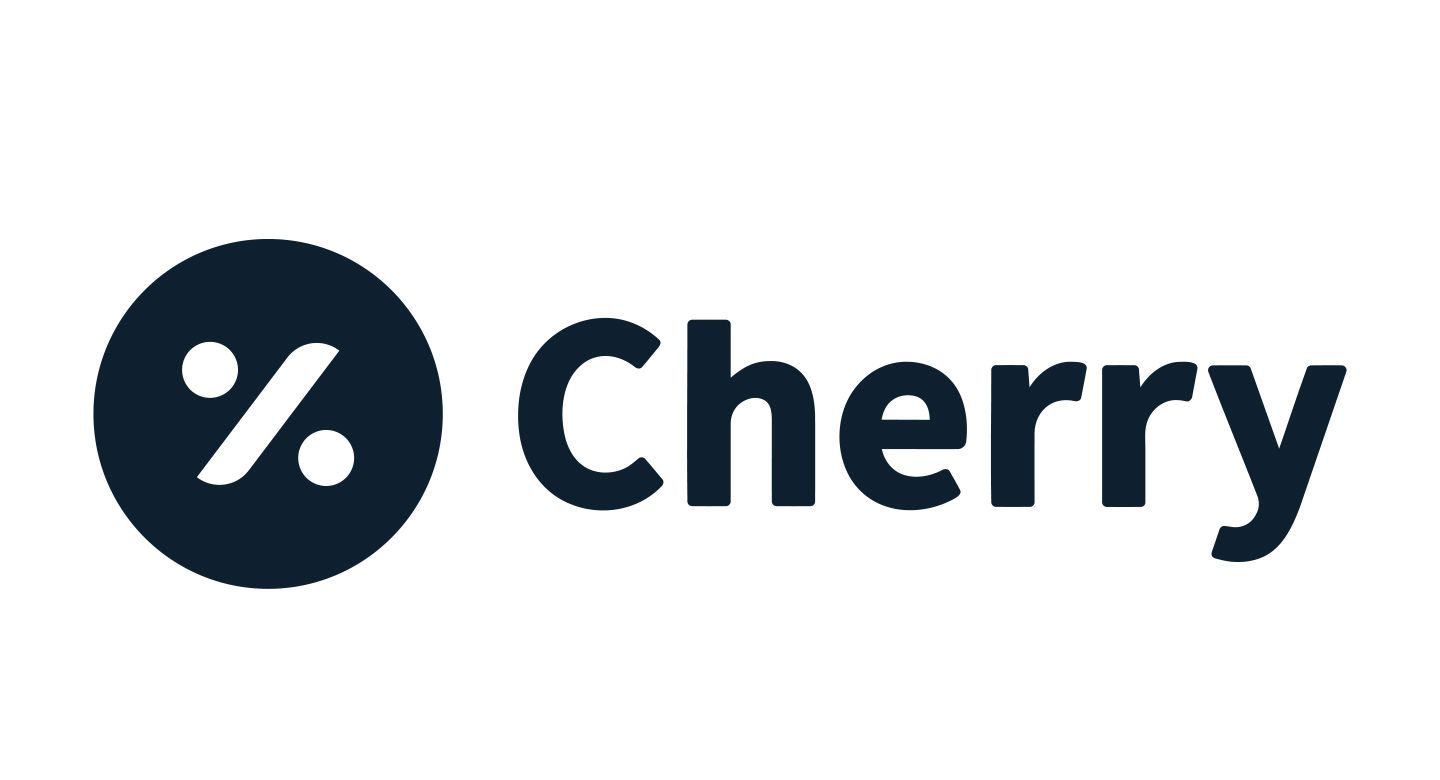 the logo for cherry is a black circle with the word cherry inside of it .