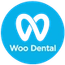 a blue and black logo for woo dental