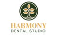 harmony dental studio logo on a black background