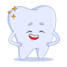 A happy, sparkling clean cartoon tooth with hands on hips.