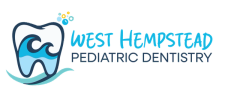 Logo for West Hempstead Pediatric Dentistry, featuring a stylized tooth with a wave design and bubbles.