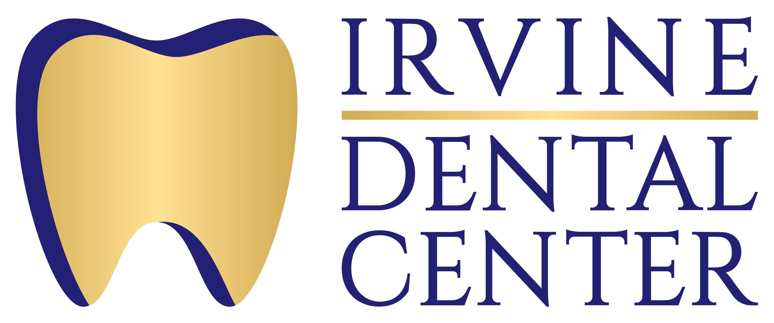 the logo for the irvine dental center has a tooth on it .