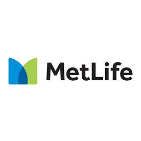 a metlife logo with a blue and green m on a white background .