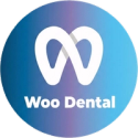 a blue circle with the word woo dental on it