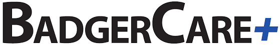 a badger care logo with a blue plus sign