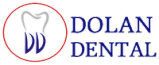 a logo for dolan dental with a tooth in the middle