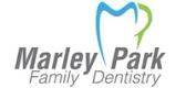 the logo for marley park family dentistry has a tooth in the shape of a heart .