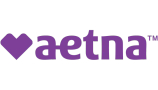 a purple logo with a heart and the word aetna