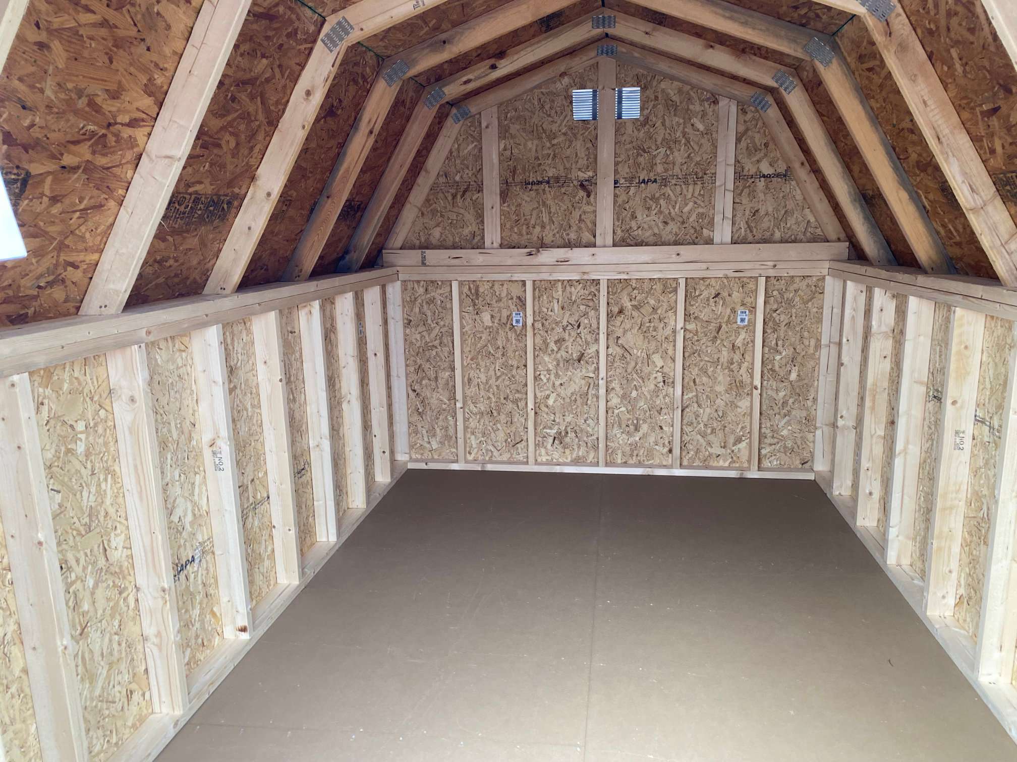 interior of an 8x12 dutch barn with 4 foot sidewalls